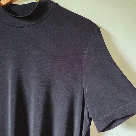 EUC PICADILLY FASHIONS BLACK SLINKY MOCK NECK SHORT SLEEVES TOP LARGE - Picture 7 of 15